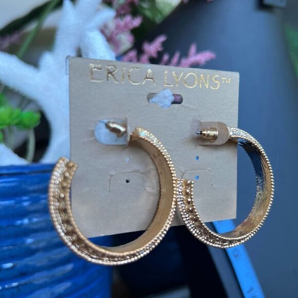 Gold/Crystal C Hoop Erica Lyons Fashion Earrings - Picture 4 of 9